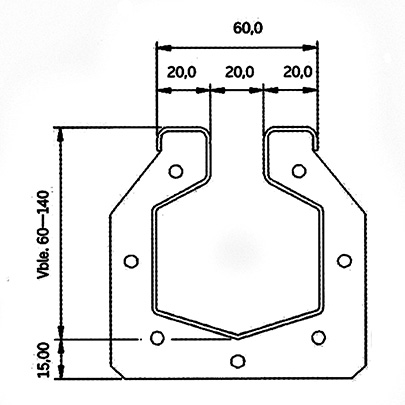 Canal  modular ranurado, plano